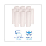 Linear Low Density Can Liners, 55 gal, 0.63 mil, 38" x 58", White, 10 Bags/Roll, 10 Rolls/Carton