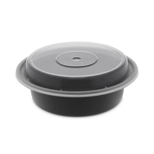 Newspring VERSAtainer Microwavable Containers, 16 oz, 6" Diameter, Black/Clear, Plastic, 150/Carton