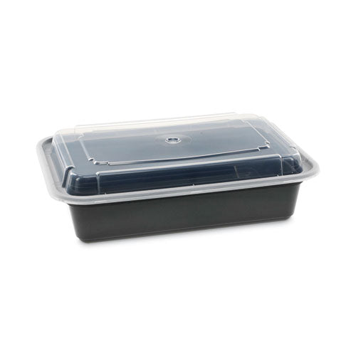 Newspring VERSAtainer Microwavable Containers, 38 oz, 6 x 8.5 x 2, Black/Clear, Plastic, 150/Carton