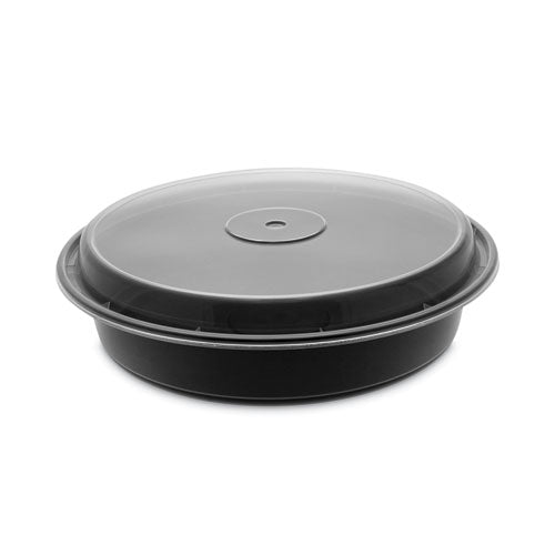 Newspring VERSAtainer Microwavable Containers, Vented Lid, 48 oz, 9" Diameter, Black/Clear, Plastic, 150/Carton