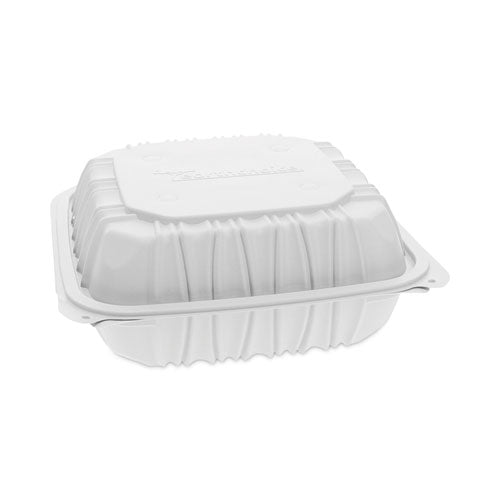 EarthChoice Vented Microwavable MFPP Hinged Lid Container, 3-Compartment, 8.5 x 8.5 x 3.1, White, Plastic, 146/Carton