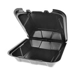 Vented Foam Hinged Lid Container, Dual Tab Lock, 9 x 9 x 3.25, Black, 150/Carton