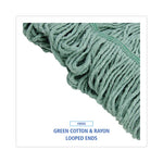 Mop Head, Premium Standard Head, Cotton/Rayon Fiber, Medium, Green, 12/Carton