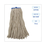 Cut-End Lie-Flat Wet Mop Head, Cotton, 16oz, White