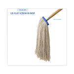 Mop Head, Economical Lie-Flat Head, Cotton Fiber, 20 oz, White, 12/Carton