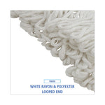 Mop Head, Lie-Flat Head, Rayon Fiber, 24oz, White, 12/Carton