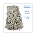 Banded Mop Head, Cotton, Cut-End, White, 16 oz, 12/Carton