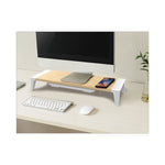 Wooden Monitor Stand with Wireless Charging Pad, 9.8" x 26.77" x 4.13", White