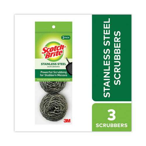 Metal Scrubbing Pads, 2.25 x 2.75, Silver, 3/Pack, 8 Packs/Carton