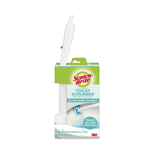 Toilet Scrubber Starter Kit, 1 Handle and 5 Scrubbers, White/Blue