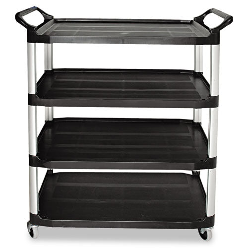 Xtra Utility Cart with Open Sides, Plastic, 4 Shelves, 400 lb Capacity, 40.63" x 20" x 51", Black