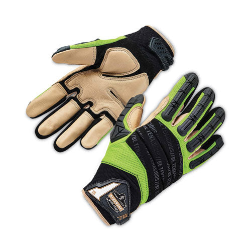 ProFlex 924LTR Leather-Reinforced Hybrid Dorsal Impact-Reducing Gloves, Black/Lime, Small, Pair, Ships in 1-3 Business Days