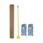 Looped End Mop Kit, Medium Blue Cotton/Rayon/Synthetic Head, 60" Yellow Metal/Polypropylene Handle