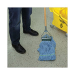 Looped End Mop Kit, Medium Blue Cotton/Rayon/Synthetic Head, 60" Yellow Metal/Polypropylene Handle