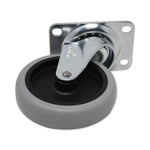 Non-Marking Plate Casters, Swivel Mount Plate, 4" Wheel, Black/Gray/Silver