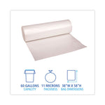 High-Density Can Liners, 60 gal, 11 mic, 38" x 58", Natural, 25 Bags/Roll, 8 Rolls/Carton