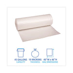 High-Density Can Liners, 45 gal, 19 mic, 40" x 46", Natural, 25 Bags/Roll, 6 Rolls/Carton