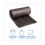 High-Density Can Liners, 45 gal, 19 mic, 40" x 46", Black, 25 Bags/Roll, 6 Rolls/Carton