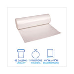 High Density Industrial Can Liners Coreless Rolls, 45 gal, 16 mic, 40 x 48, Natural, 25 Bags/Roll, 10 Rolls/Carton