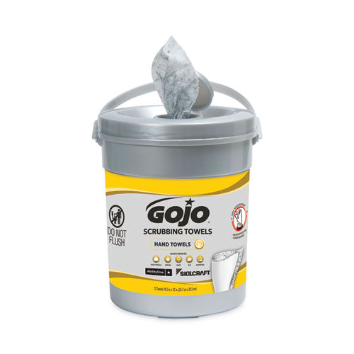 7930016997556, SKILCRAFT GOJO Scrubbing Towels, 1-Ply, Fresh Citrus Scent, White, 72/Canister, 6 Canisters/CT