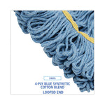 Super Loop Wet Mop Head, Cotton/Synthetic Fiber, 5" Headband, Small Size, Blue, 12/Carton