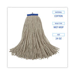 Cut-End Lie-Flat Wet Mop Head, Cotton, 24oz, White