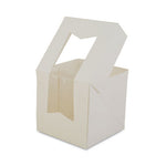 White Window Bakery Boxes with Attached Flip Top, 4-Corner Beers Design, 4.5 x 4.5 x 4.5, White, Paper, 200/Carton