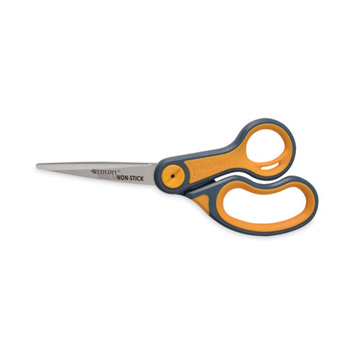 Non-Stick Titanium Bonded Scissors, 8" Long, 3.25" Cut Length, Gray/Orange Straight Handles, 2/Pack