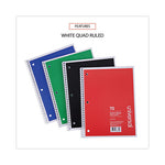 Wirebound Notebook, 1-Subject, Quadrille Rule (4 sq/in), Assorted Cover Colors, (70) 10.5 x 8 Sheets, 4/Pack