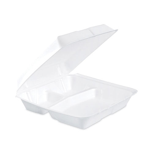 Insulated Foam Hinged Lid Containers, 3-Compartment, 9.3 x 9.5 x 3, White, 200/Pack, 2 Packs/Carton