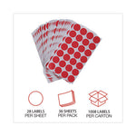 Self-Adhesive Removable Color-Coding Labels, 0.75" dia, Red, 28/Sheet, 36 Sheets/Pack