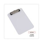 Plastic Clipboard with Low Profile Clip, 0.5" Clip Capacity, Holds 5 x 8 Sheets, Clear