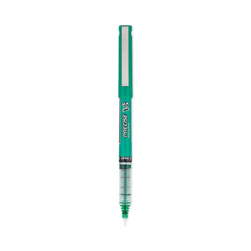 Precise V5 Roller Ball Pen, Stick, Extra-Fine 0.5 mm, Green Ink, Green/Clear Barrel, Dozen