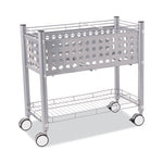 File Cart with Open Top, Metal, 1 Shelf, 2 Bins, 28.25" x 13.75" x 27.38", Matte Gray