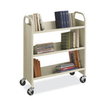 Steel Single-Sided Book Cart, Metal, 3 Shelves, 300 lb Capacity, 36" x 14.5" x 43.5", Sand