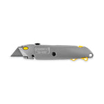 Quick-Change Utility Knife with Twine Cutter and (3) Retractle Blades, 6" Metal Handle, Gray