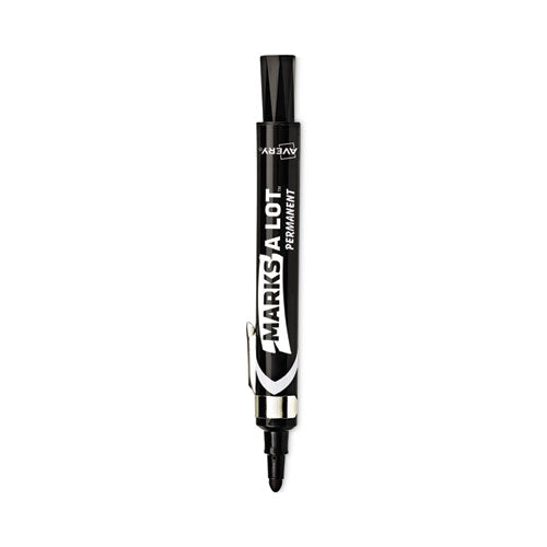 MARKS A LOT Large Desk-Style Permanent Marker with Metal Pocket Clip, Broad Bullet Tip, Black, Dozen (24878)