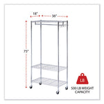 Wire Shelving Garment Rack, 30 Garments, 36w x 18d x 75h, Silver