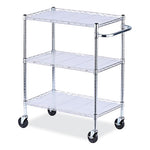 Three-Shelf Wire Cart with Liners, Metal, 3 Shelves, 600 lb Capacity, 34.5" x 18" x 40", Silver