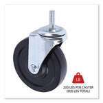 Optional Casters for Wire Shelving, Grip Ring Type K Stem, 4" Wheel, Black/Silver, 4/Set (2 Locking)