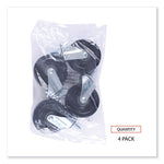 Optional Casters for Wire Shelving, Grip Ring Type K Stem, 4" Wheel, Black/Silver, 4/Set (2 Locking)