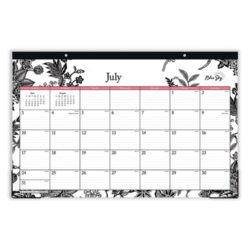 Analeis Academic Year Desk Pad Calendar, Floral Artwork, 17 x 11, White/Black/Pink Sheets, 12-Month (July to June): 2022-2023
