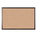 Cork Bulletin Board with Black Aluminum Frame, 35 x 23, Tan Surface