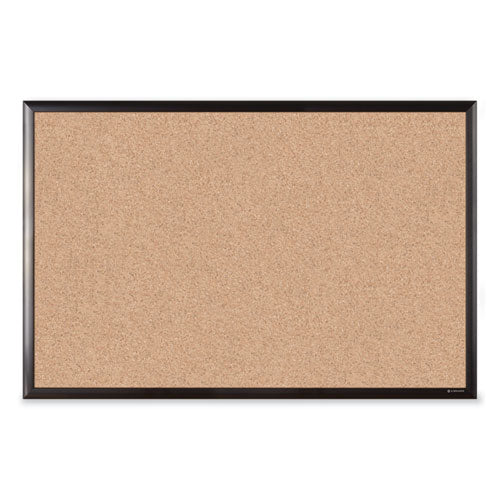 Cork Bulletin Board with Black Aluminum Frame, 35 x 23, Tan Surface