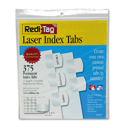 Laser Printable Index Tabs, 1/5-Cut, White, 1.13" Wide, 375/Pack