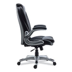 Alera Leithen Bonded Leather Midback Chair, Supports Up to 275 lb, Black Seat/Back, Silver Base