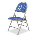 1100 Series Deluxe Fan-Back Tri-Brace Folding Chair, Supports Up to 500 lb, Blue Seat, Blue Back, Gray Base, 4/Carton