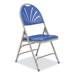 1100 Series Deluxe Fan-Back Tri-Brace Folding Chair, Supports Up to 500 lb, Blue Seat, Blue Back, Gray Base, 4/Carton