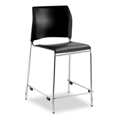 Cafetorium Counter Height Stool, Padded, Supports 300lb, 24" Seat Height, Black Seat/Back, Chrome Base, Ships in 1-3 Bus Days