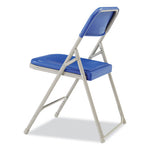 800 Series Premium Plastic Folding Chair, Supports Up to 500 lb, 18" Seat Height, Blue Seat, Blue Back, Gray Base, 4/Carton